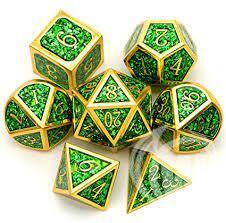 Green Metal Dice with Gold Trim